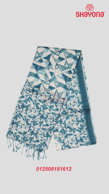 Dark Steel Blue Weaved Tussa Based Cotton Saree