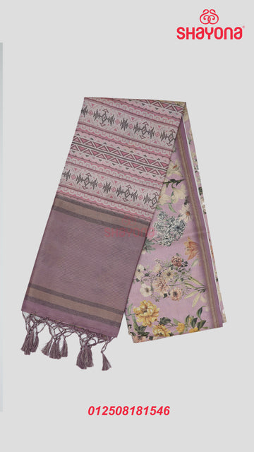 Dark & Light Lavender Tussa Cotton Saree with Geometric & Floral Jaal
