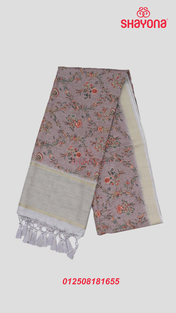 Dark & Light Lavander Floral Jaal Tussa Cotton Saree – A Symphony in Pastels