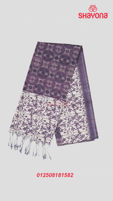 Dark Purple Tussa Cotton Saree – Elegant Weaves with Modern Prints
