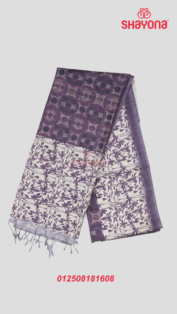 Dark Purple Tussa Cotton Saree – Classic Elegance with Contemporary Prints