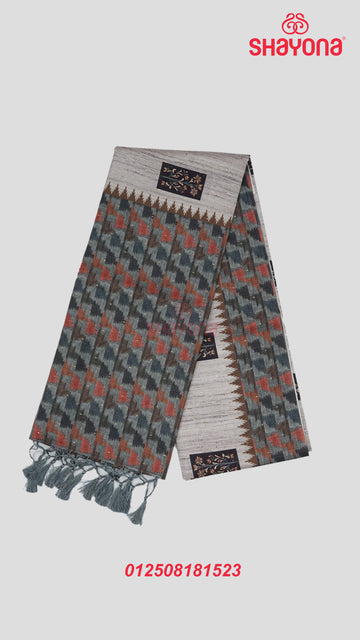 Light Rose Gold Tussa Based Cotton Saree with Multicoloured Floral Butta & Digital Print