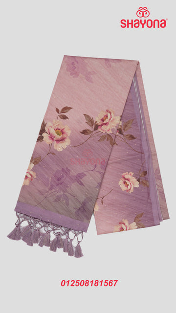 Pink & Lavander Tussa Cotton Saree with Digital Floral Pallav & Plain Gala