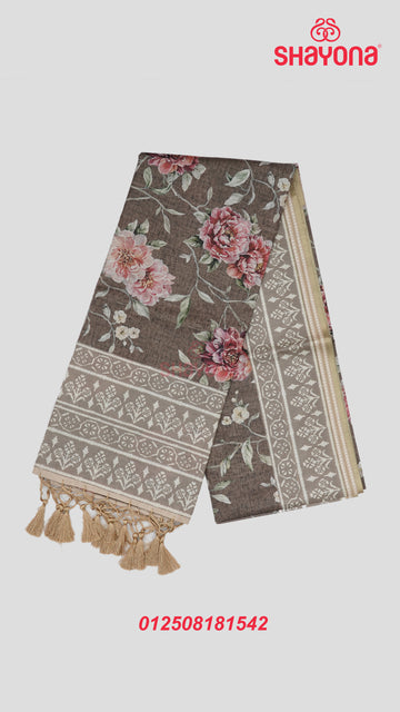 Wood Gray Tussa Cotton Saree with Multicoloured Floral Butta Jaal