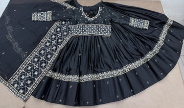 BLACK - CADET BLUE GAJJI SILK CHANIYA CHOLI
