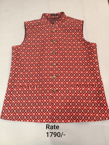 Rosy Brown Brocade Silk Men's Koti with Printed Butti in Diamond-Shaped Checks & Stand-Up Collar