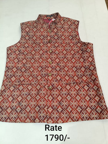 Rosy Brown Brocade Silk Men's Koti with Patola Butti in Diamond-Shaped Checks & Stand-Up Collar