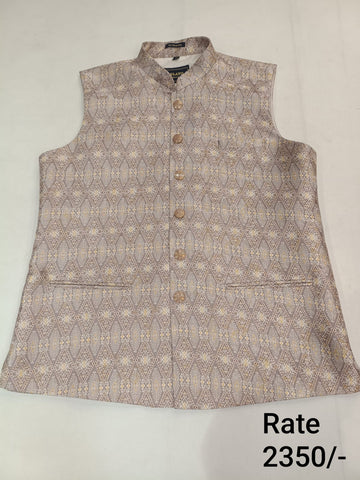 Rosy Gray Brocade Silk Men's Koti with All Over Printed Design & Stand-Up Collar