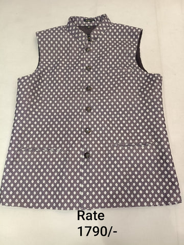 Dark Rosy Gray Brocade Silk Men's Koti with All-Over Bandhani Print & Stand-Up Collar