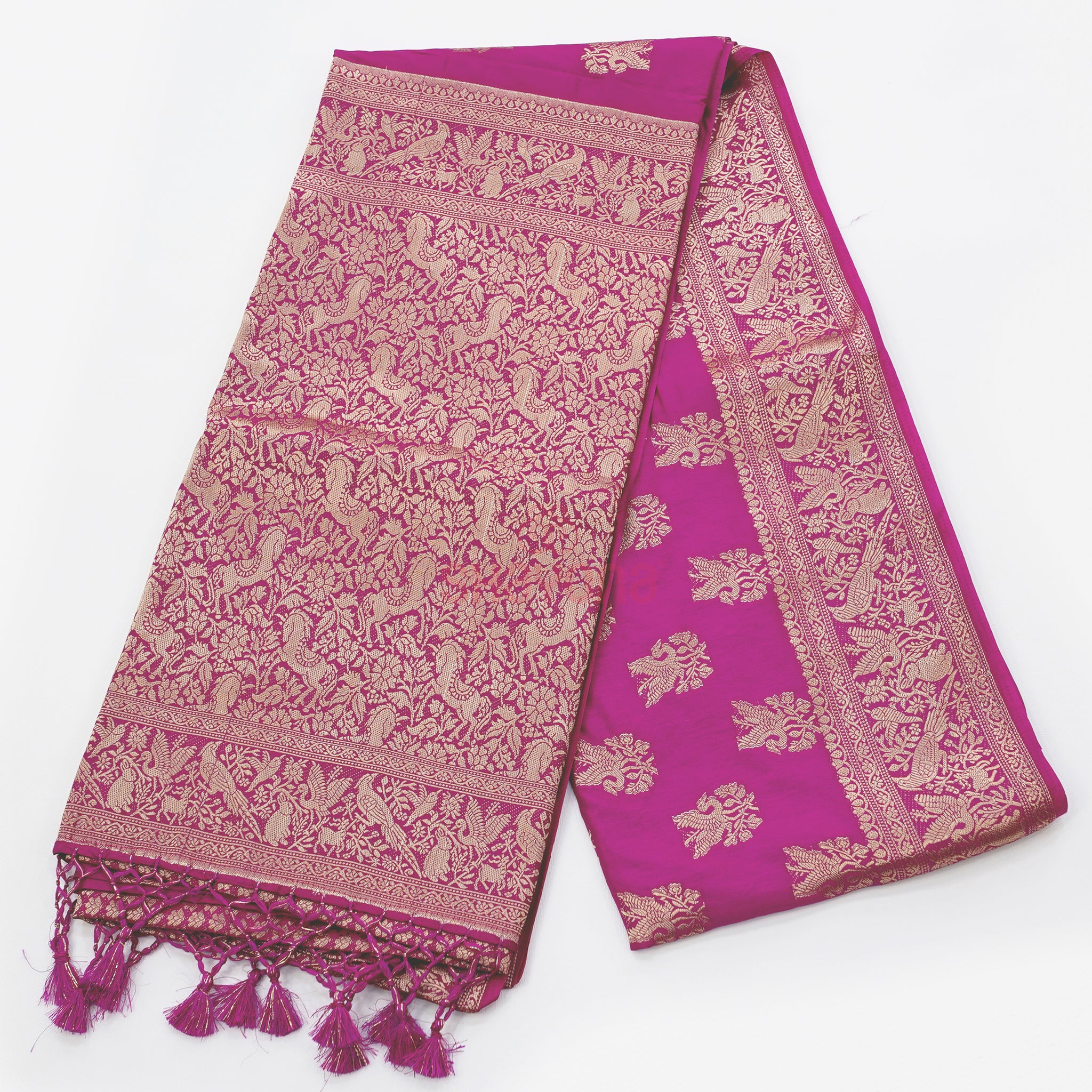 Violet Red Banarasi Soft Silk Saree – Royal Hues, Regal Weaves