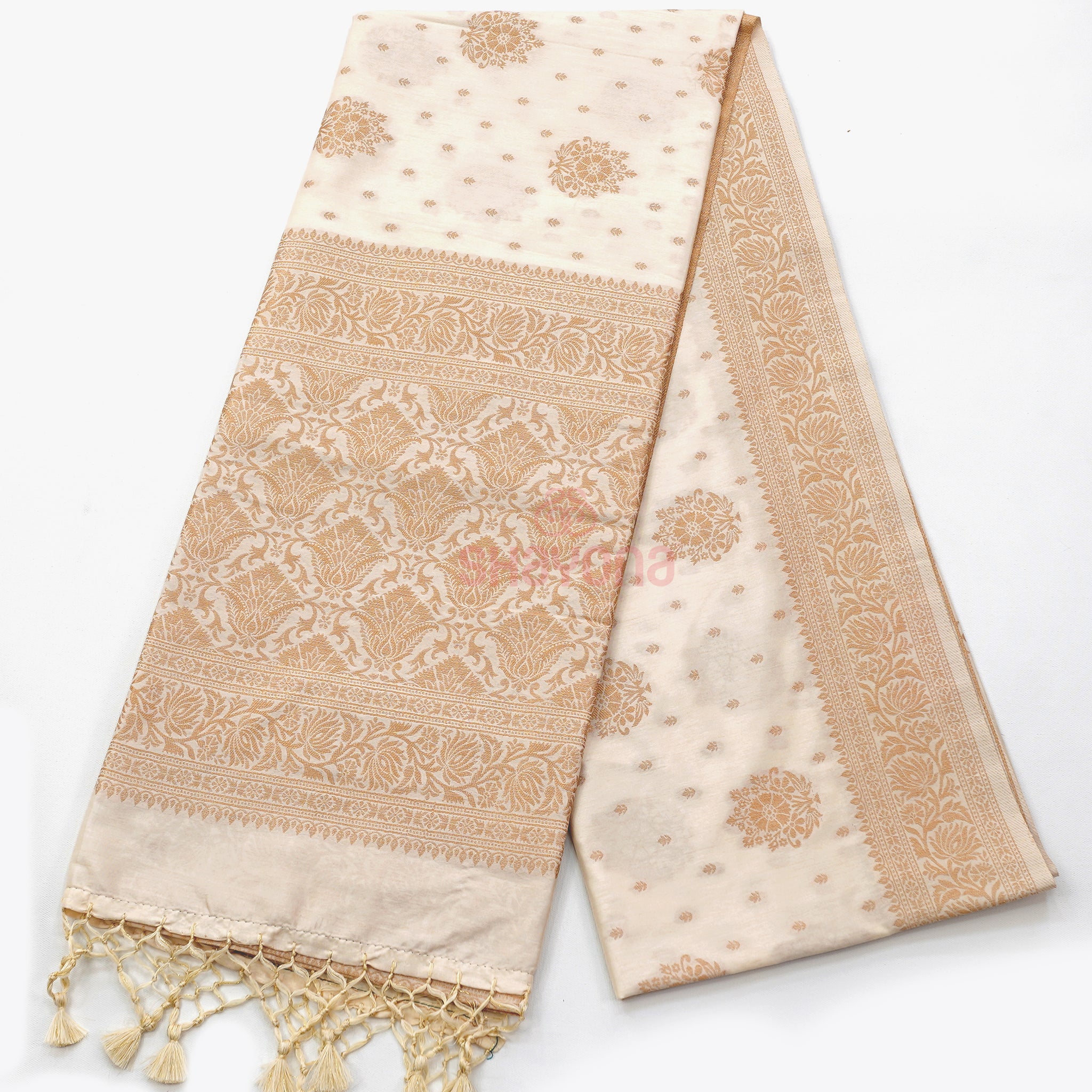 Ivory White Weaved Banarasi Soft Silk Saree