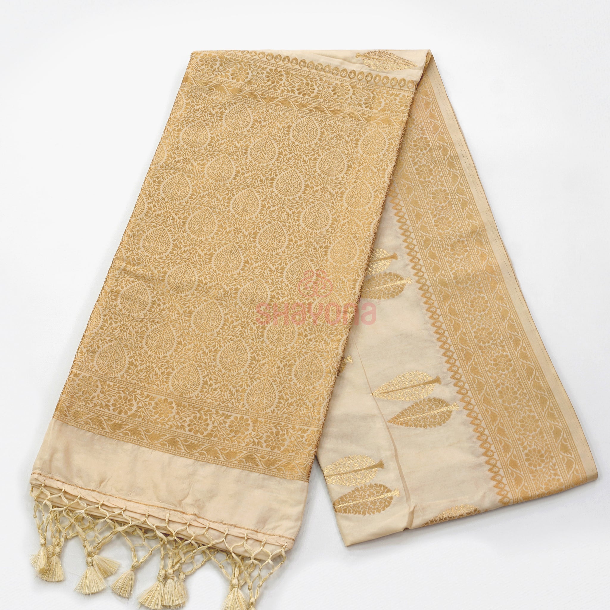 Ivory White Weaved Banarasi Soft Silk Saree