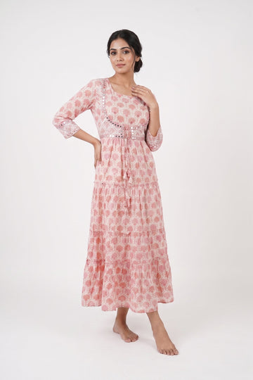 Blush Pink Printed Tiered Maxi Dress