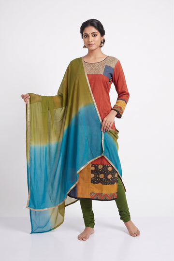 Multicolor Artistic Printed Kurta Set With Ombre Dupatta