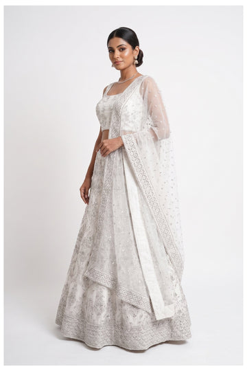 Ivory White Embroidered Bridal Lehenga Choli With Net Dupatta