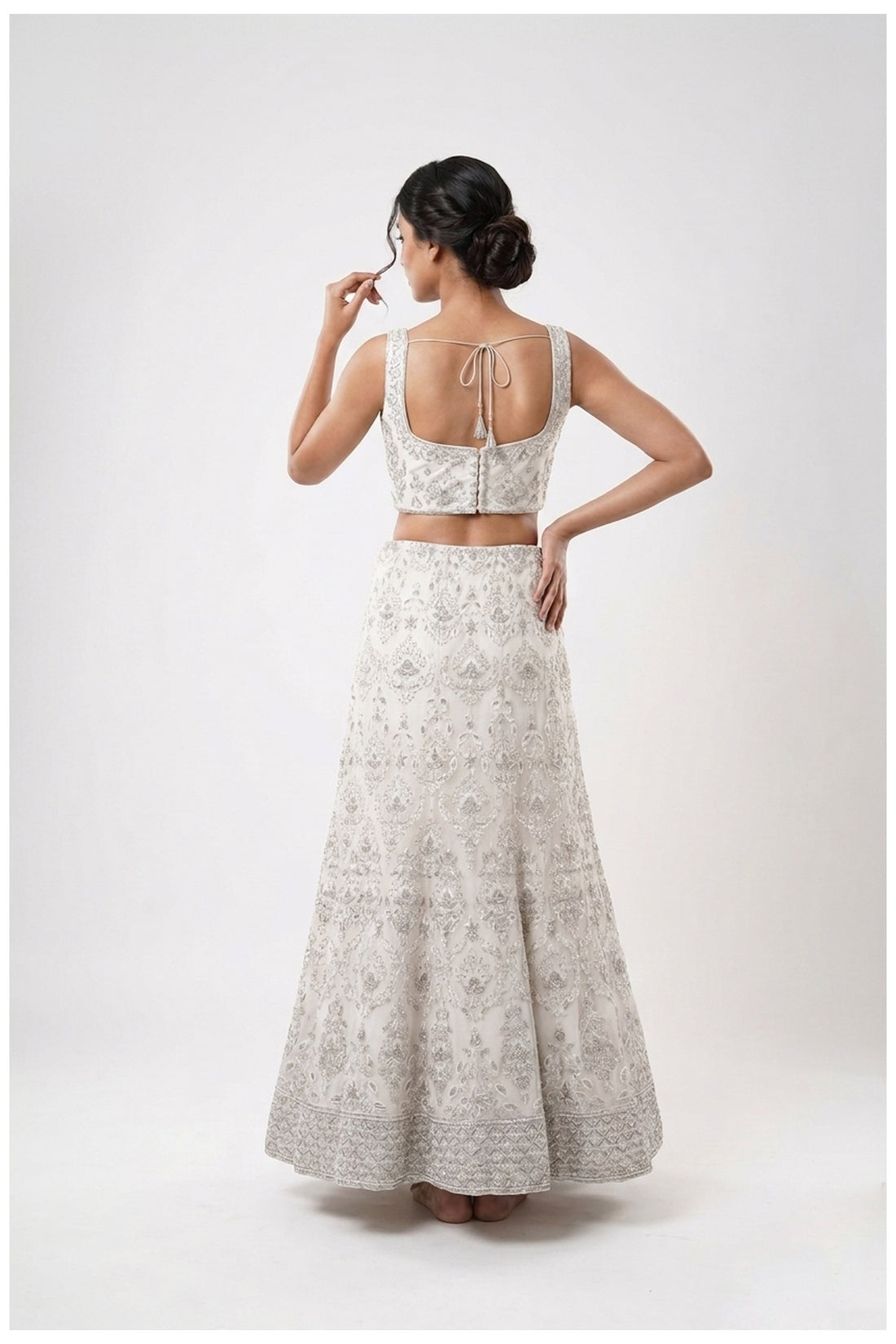 Ivory White Embroidered Bridal Lehenga Choli With Net Dupatta