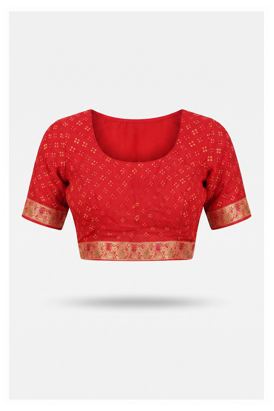 Elegant Red Banarasi Georgette Bandhani Saree With Gold Zari Jaal
