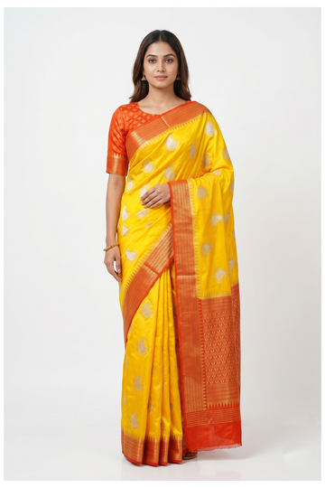 Bright Yellow Banarasi Art Silk Wedding Haldi Saree