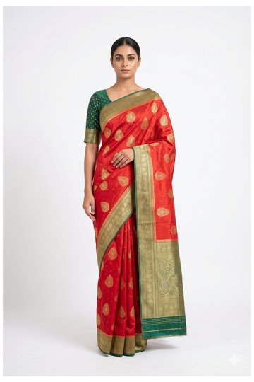Crimson Red Banarasi Art Silk Wedding Saree
