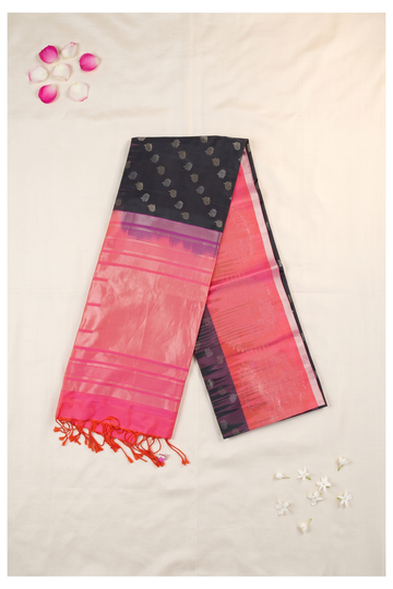 Charcoal Black & Rani Pink Banarasi Pure Silk Wedding Saree