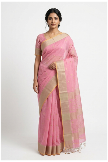 Rose Pink Cotton Saree For Wedding And Party Wear