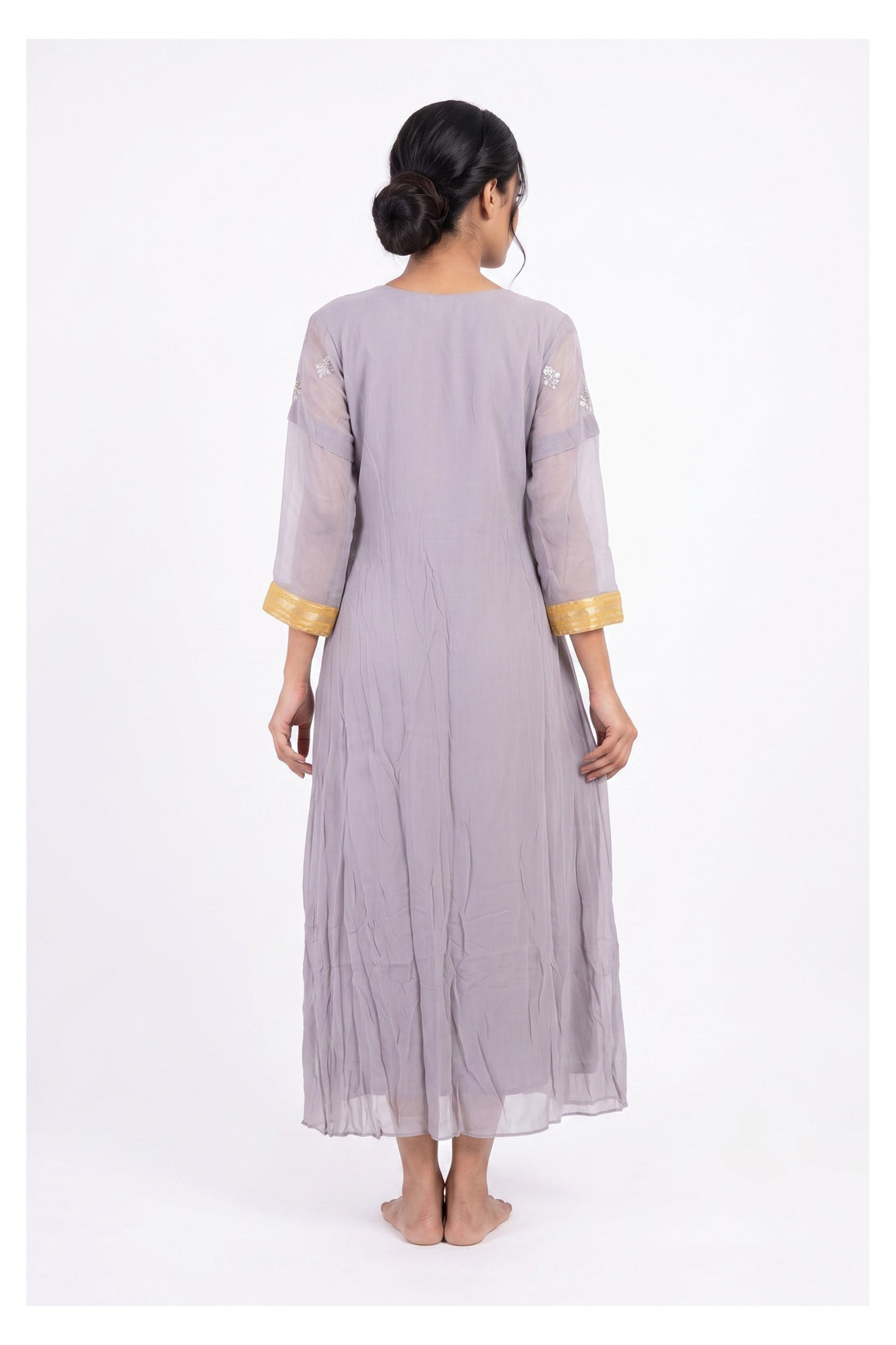Lavender Embroidered Kurta With Printed Palazzo Set
