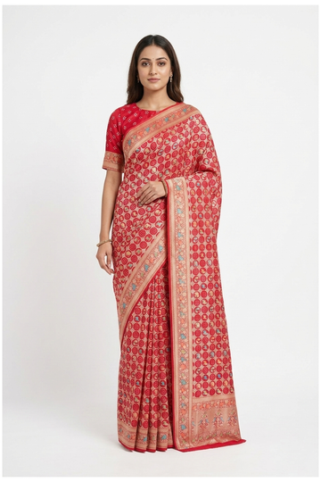 Crimson Red Banarasi Pure Silk Wedding Party Wear Saree