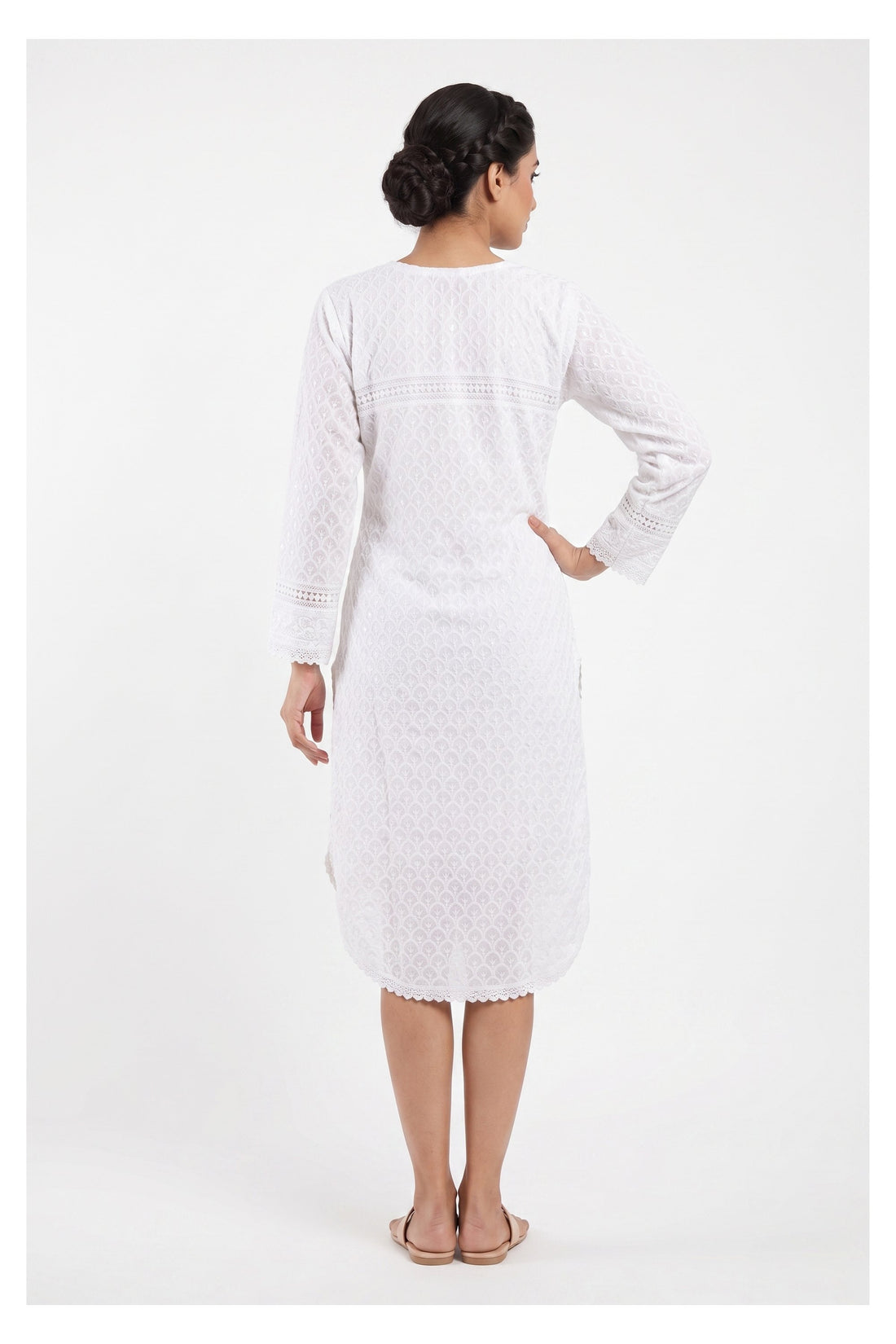 Elegant White Chikankari Straight Midi Kurti