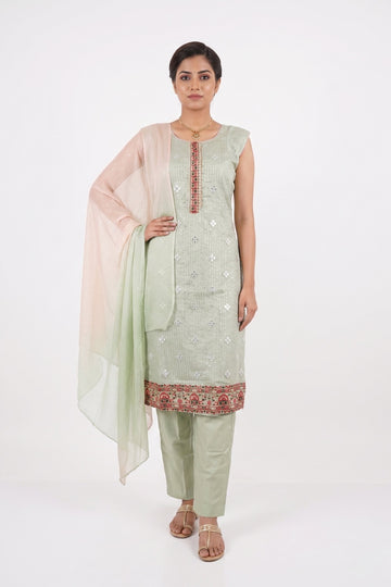 Mint Blossom Embroidered Indo-Western Suit Set