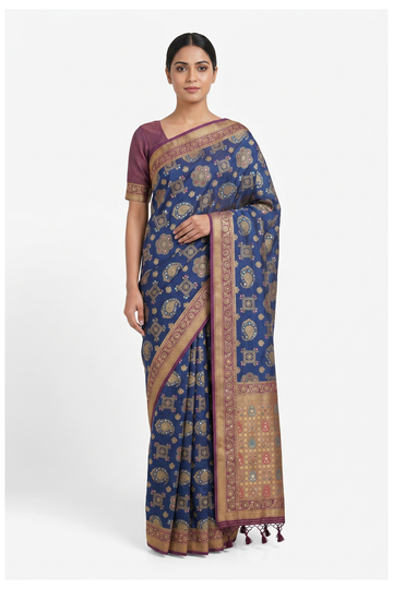 Navy Blue Banarasi Art Silk Wedding & Party Wear Saree