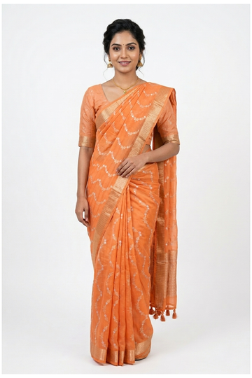 Apricot Georgette Wedding & Party Wear Saree