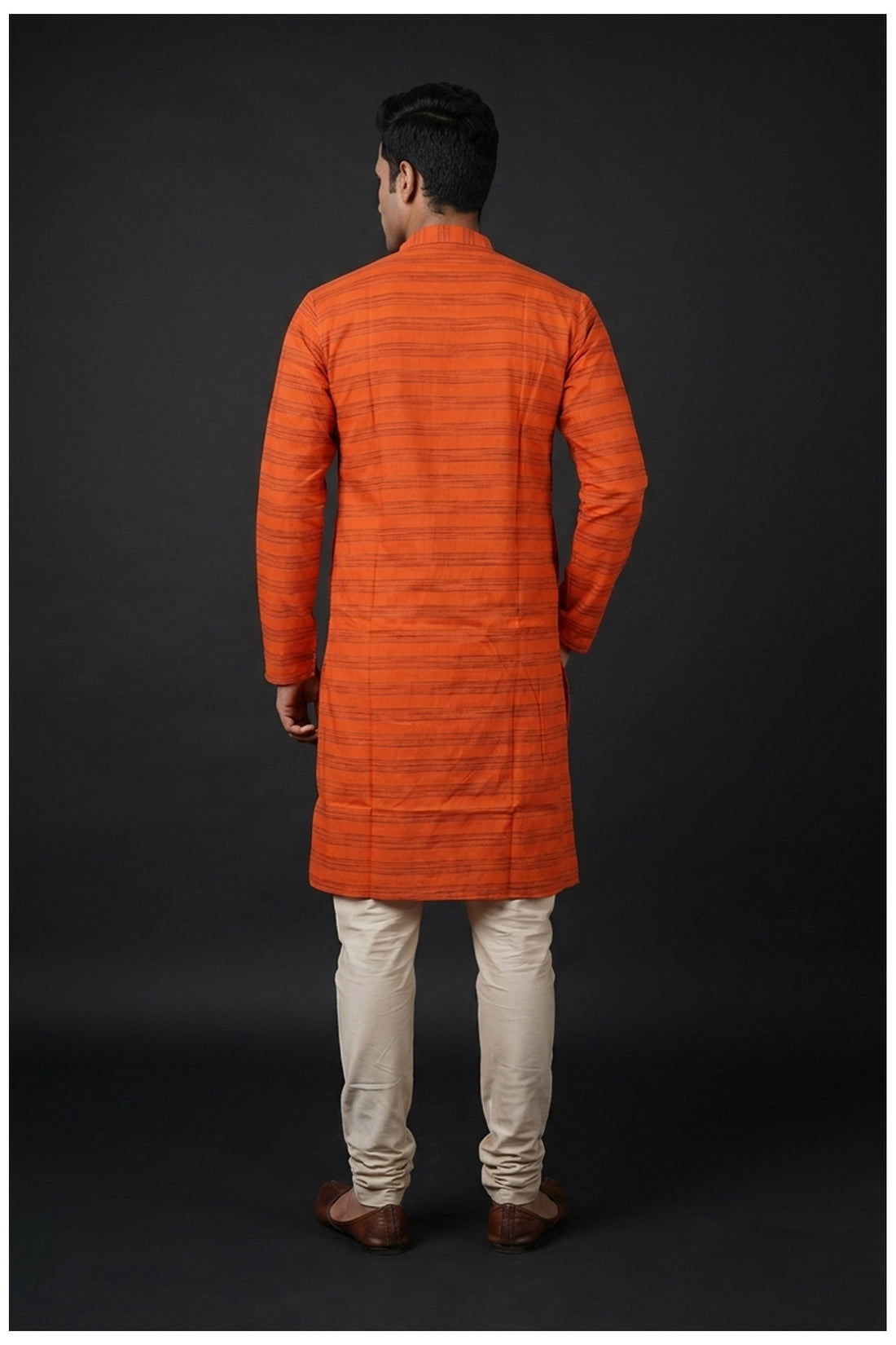 Burnt Orange Textured Stripe Men’S Kurta