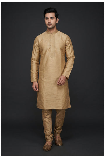 Beige Textured Men'S Kurta Set