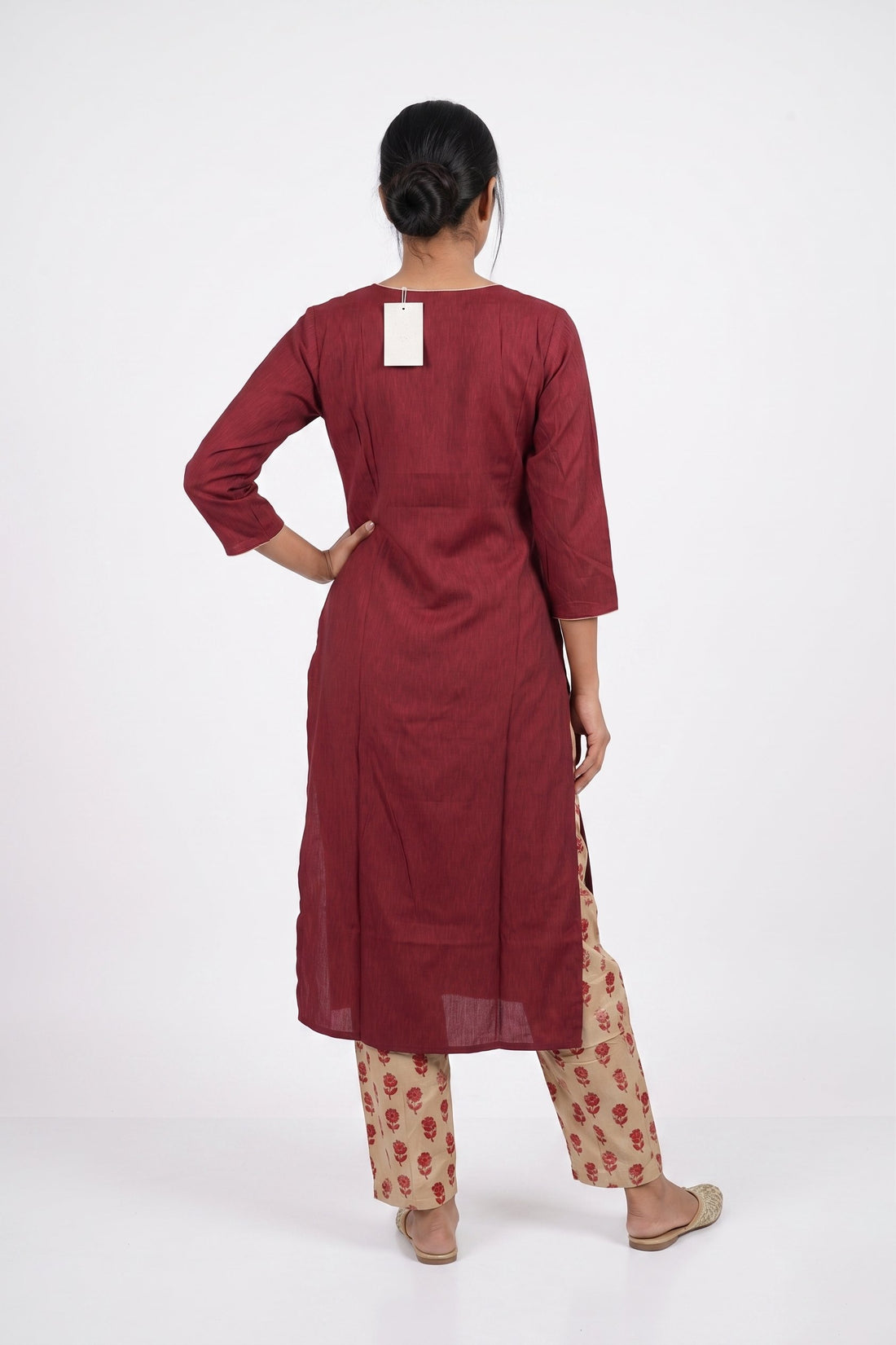 Wine Red Embroidered Kurta Set