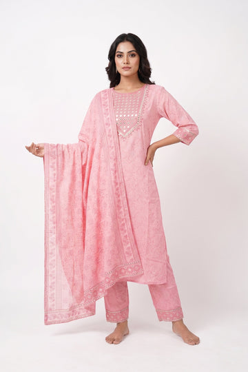 Blush Pink Mirror Work Indo-Western Suit Set