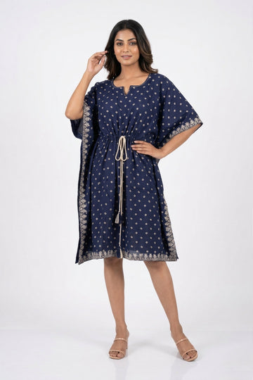 Navy Blue Bandhani Style Kaftan Dress