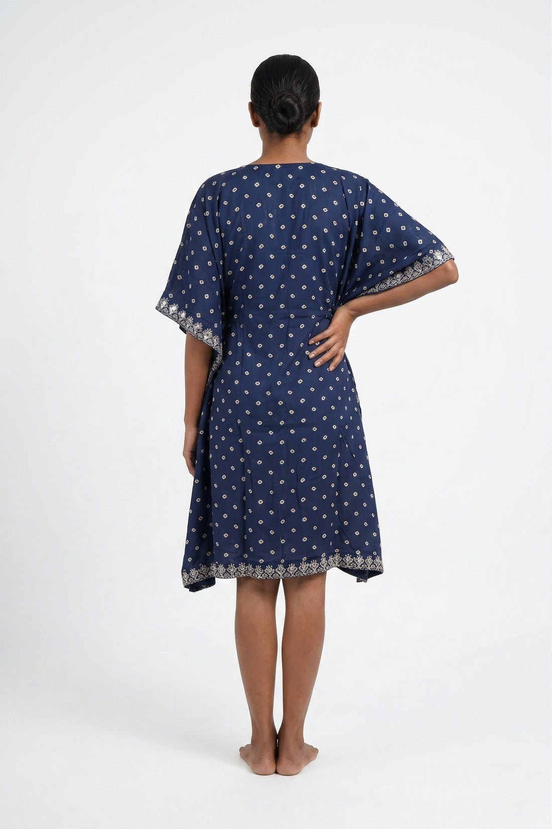 Navy Blue Bandhani Style Kaftan Dress
