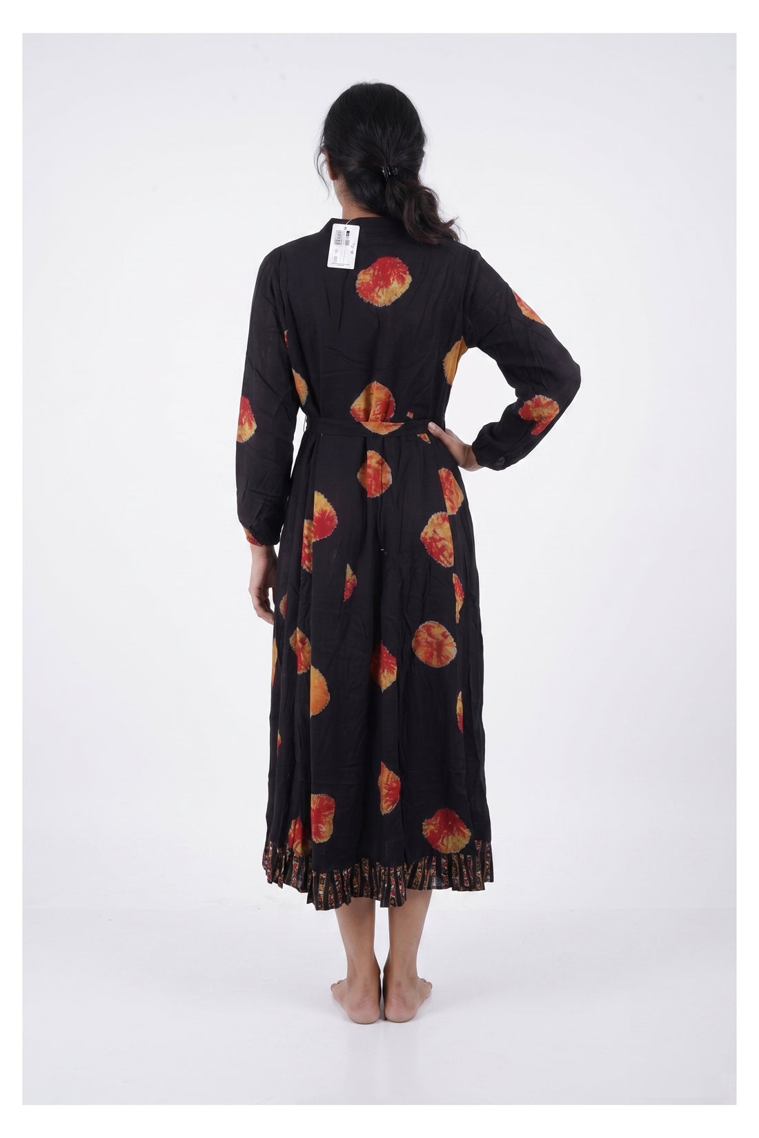 Elegant Black Printed Flared Midi Gown