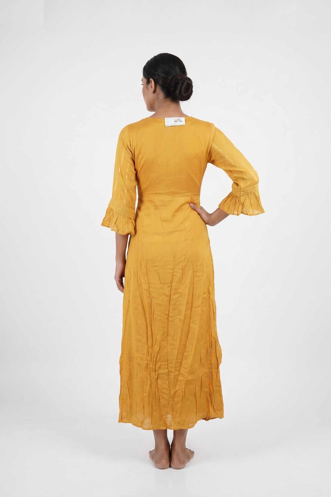 Mustard Yellow & Rust Brown Indo-Western Layered Dress