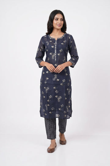 Midnight Bloom Printed Kurta Pant Set