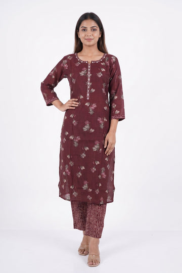 Vintage Wine Floral Indo-Western Suit Set