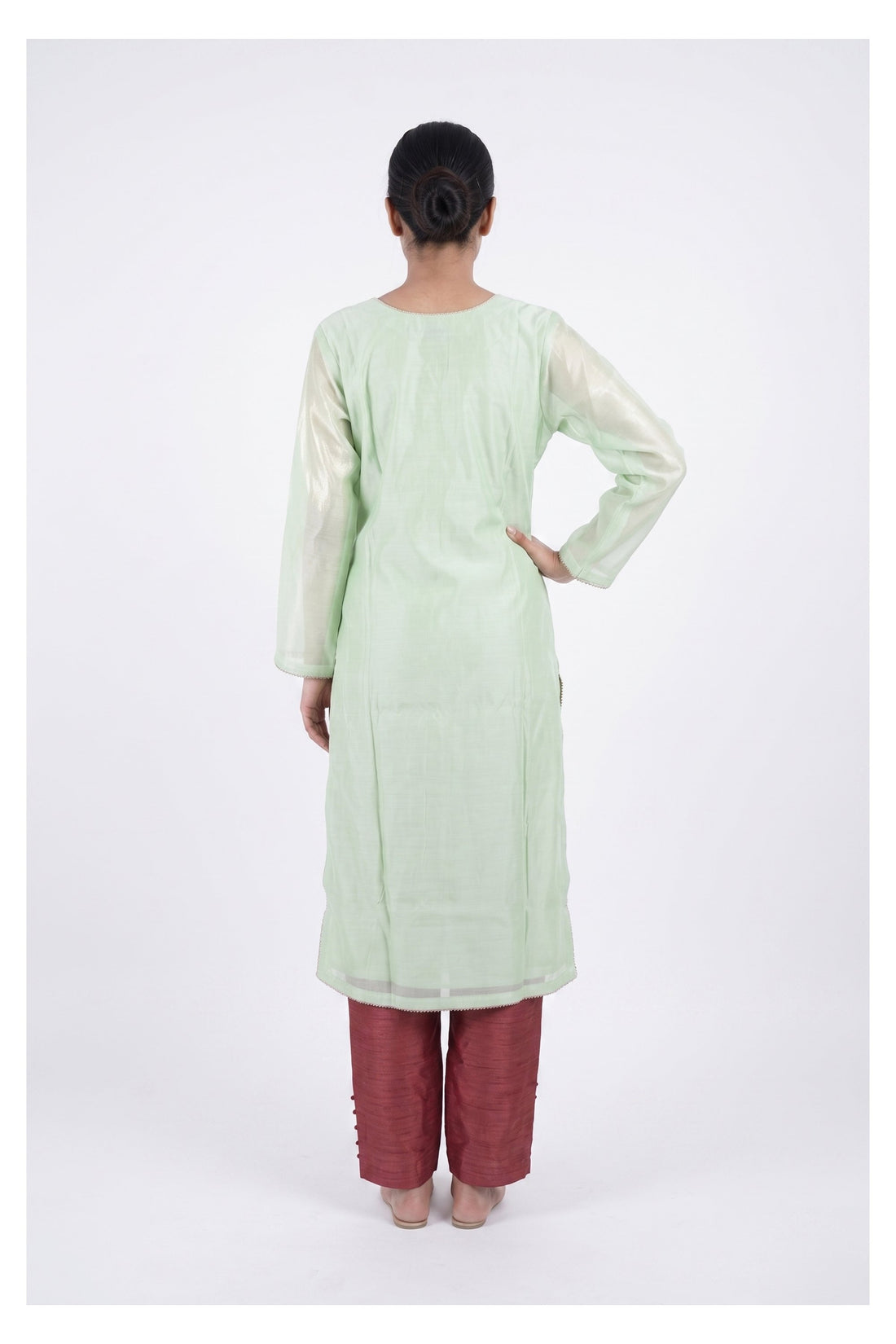 Mint Green Embroidered Kurta Set With Rose Pink Dupatta