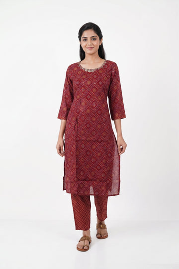 Ruby Red Printed Kurta Pant Set