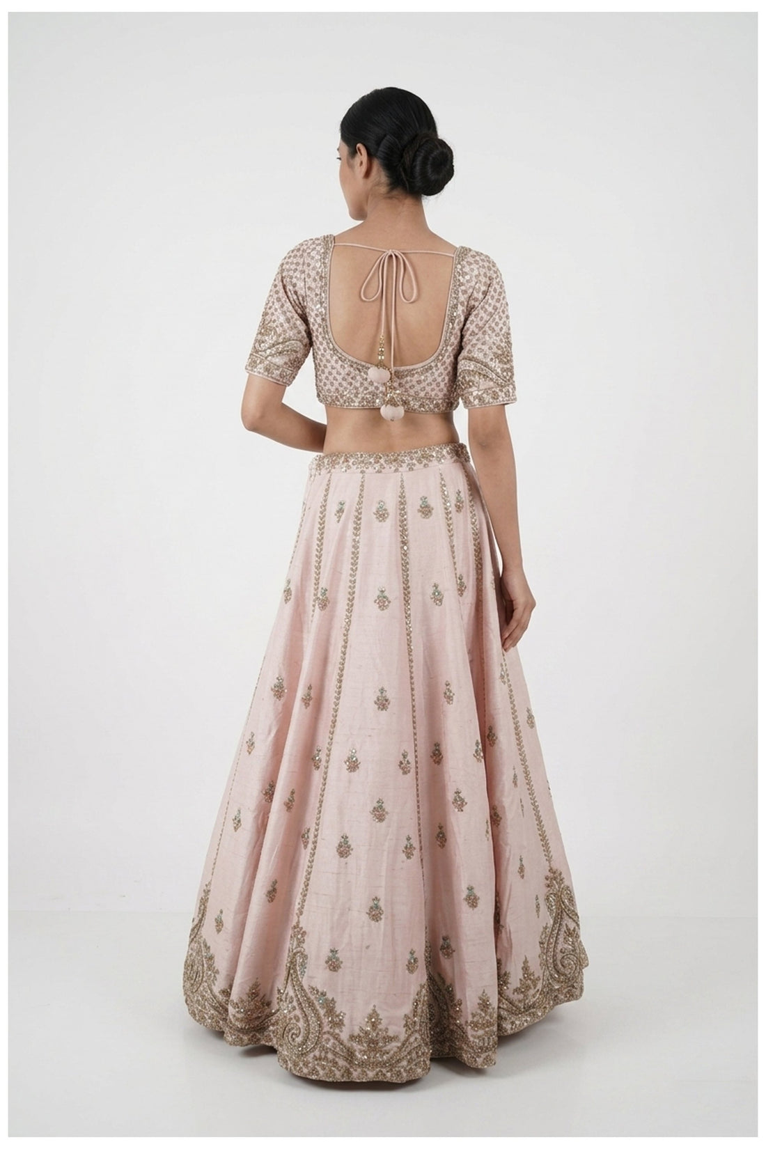 Blush Pink Embroidered Bridal Lehenga Choli With Net Dupatta