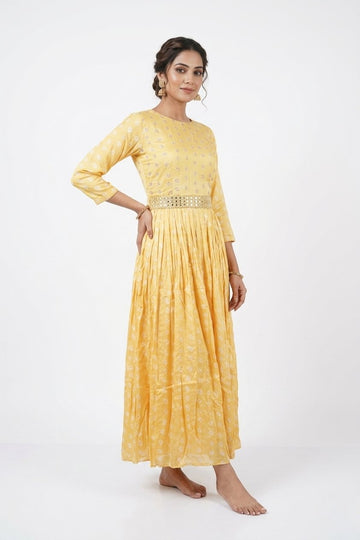 Sunshine Yellow Embellished Flared Gown Dress