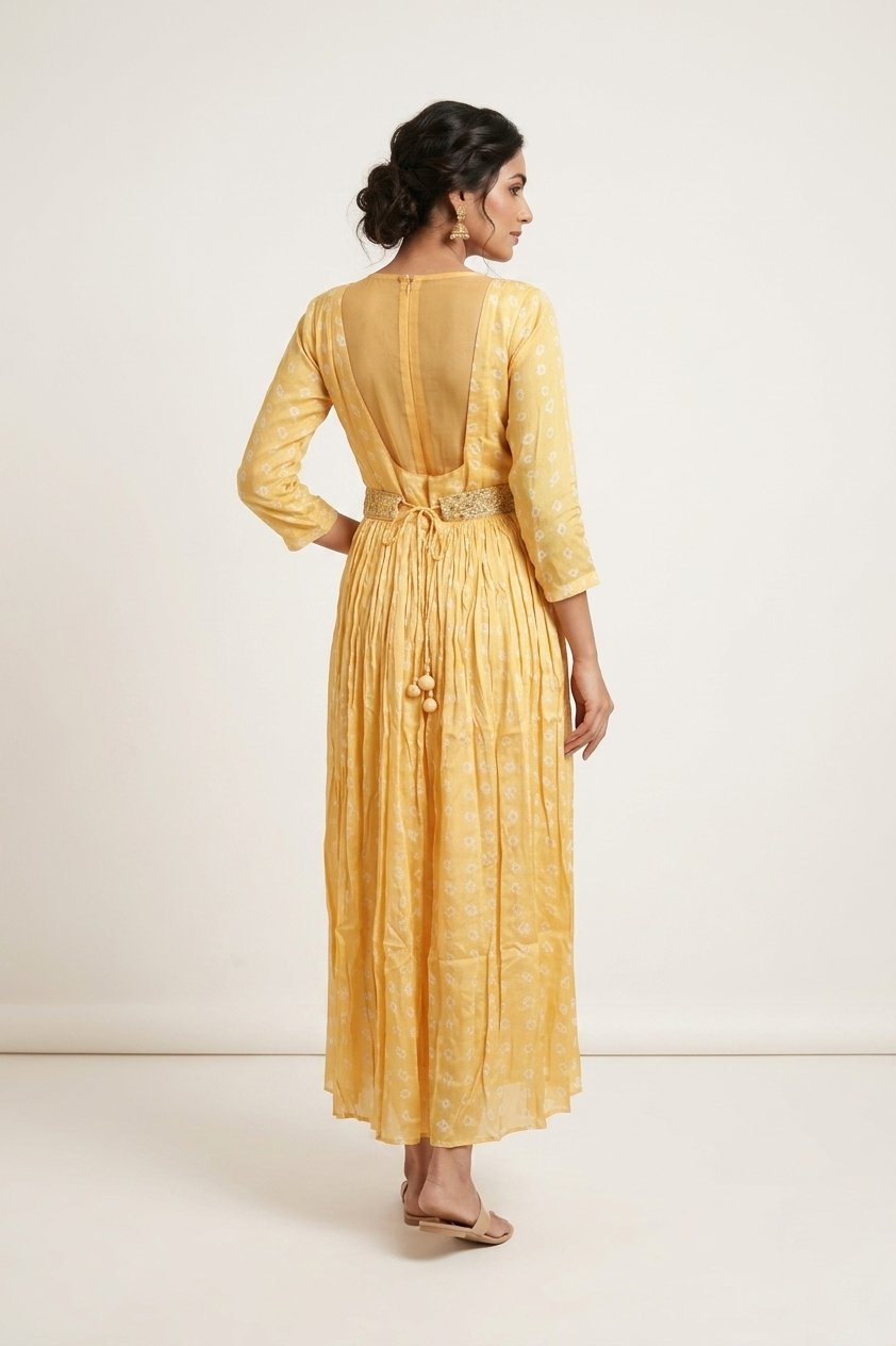 Sunshine Yellow Embellished Flared Gown Dress