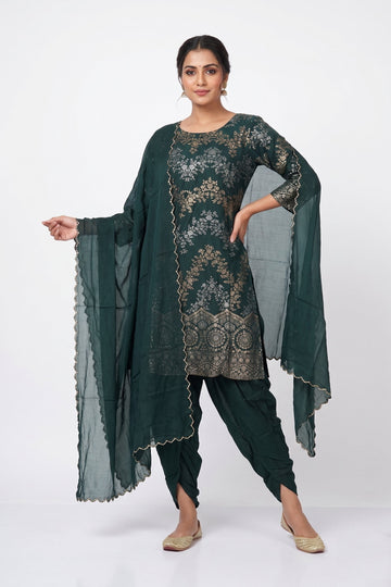 Emerald Green Designer Embroidered Dhoti Suit Set