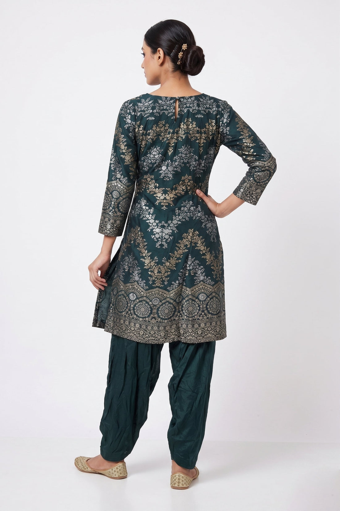 Emerald Green Designer Embroidered Dhoti Suit Set