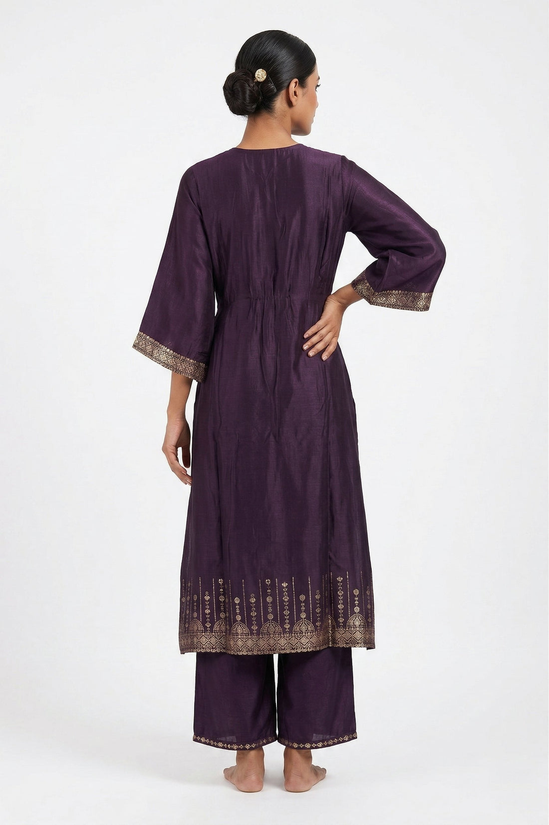 Royal Wine Embroidered Party Wear Indo-Western Set