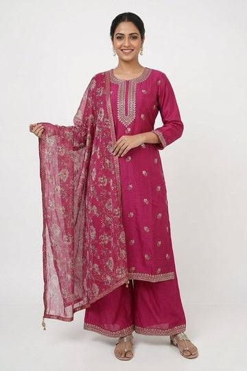 Rani Pink Embroidered Festive Indo-Western Set
